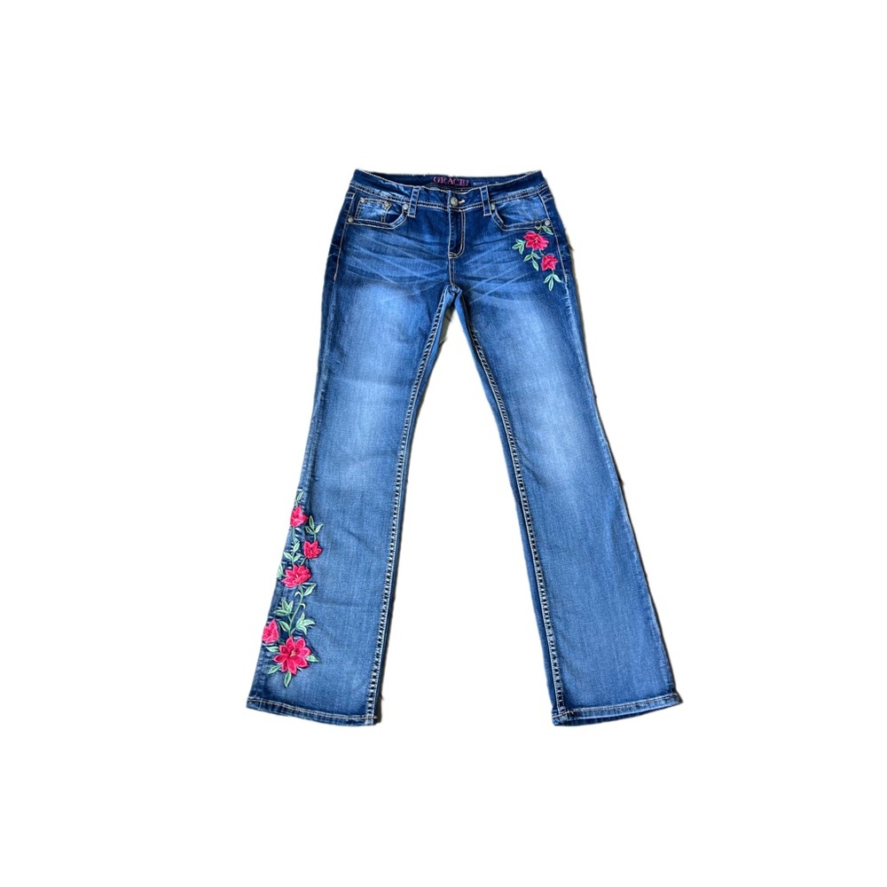 Grace In LA Boot Cut Jeans For Women Size 31X32 Distressed W/A Floral Design